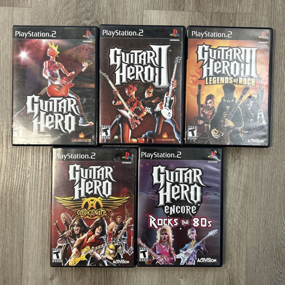 Guitar Hero 1, 2, 3, 80s & Aerosmith CIB Sony PlayStation 2 PS2 Lot of 5 Tested